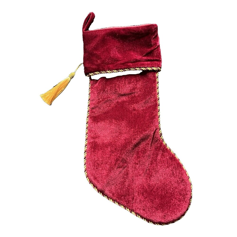 Christmas Stocking Red Velvet and Gold Tassel 20 Inches